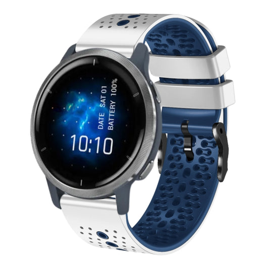 For Garmin Venu 2 22mm Perforated Two-Color Silicone Watch Band(White+Blue) by bashfashion