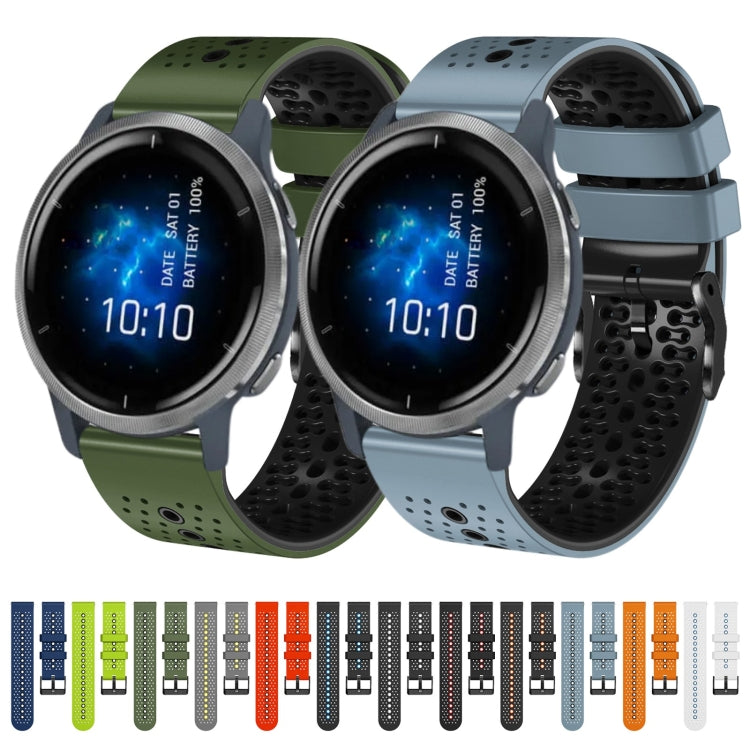 For Garmin Venu 2 22mm Perforated Two-Color Silicone Watch Band(White+Blue) by bashfashion
