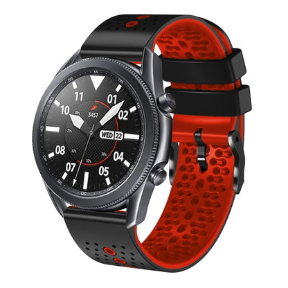 For Samsung Galaxy Watch3 45mm 22mm Perforated Two-Color Silicone Watch Band(Black+Red) by bashfashion