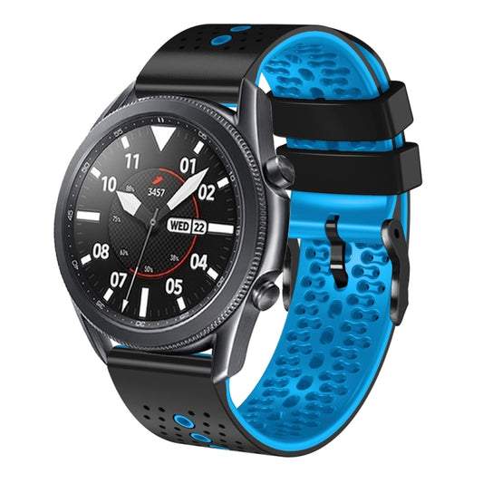 For Samsung Galaxy Watch3 45mm 22mm Perforated Two-Color Silicone Watch Band(Black+Blue) by bashfashion