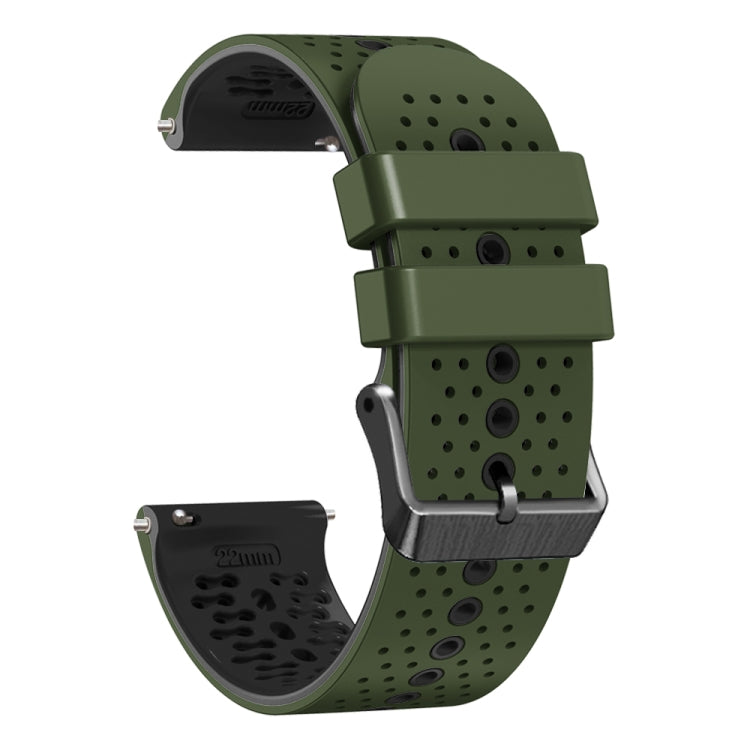 For Samsung Galaxy Watch3 45mm 22mm Perforated Two-Color Silicone Watch Band(Army Green+Black) by bashfashion