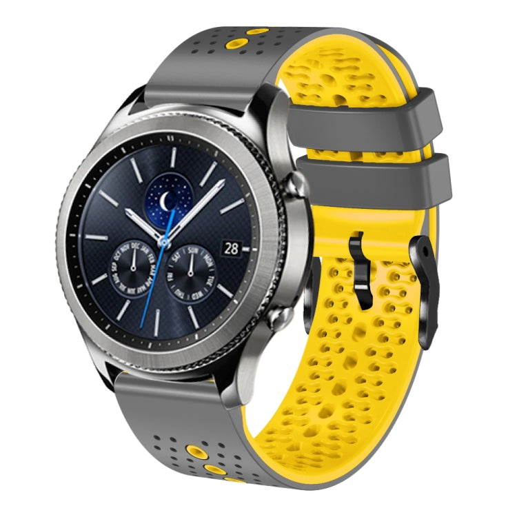 For Samsung Gear S3 Classic 22mm Perforated Two-Color Silicone Watch Band(Grey+Yellow) by bashfashion