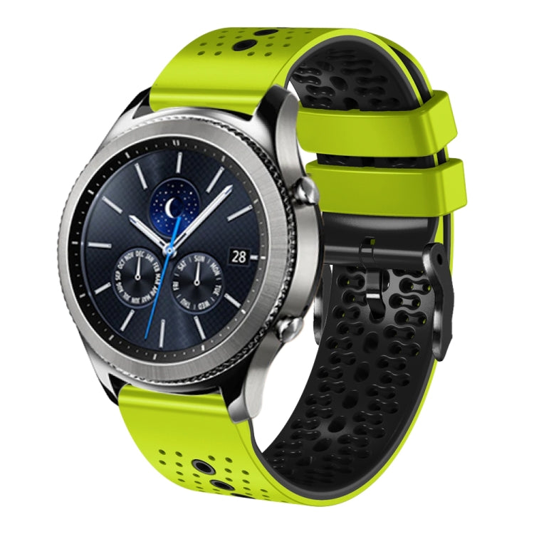 For Samsung Gear S3 Classic 22mm Perforated Two-Color Silicone Watch Band(Lime+Black) by bashfashion