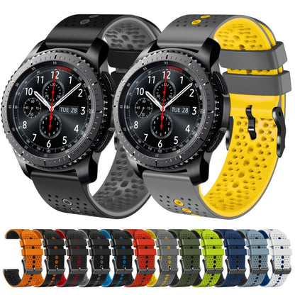 For Samsung Gear S3 Frontier 22mm Perforated Two-Color Silicone Watch Band(Lime+Black) by bashfashion