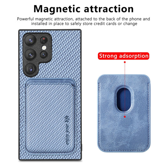 For Samsung Galaxy S23 Ultra 5G Carbon Fiber Leather Card Magsafe Case(Blue) by bashfashion