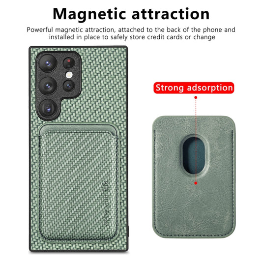 For Samsung Galaxy S23 Ultra 5G Carbon Fiber Leather Card Magsafe Case(Green) by bashfashion