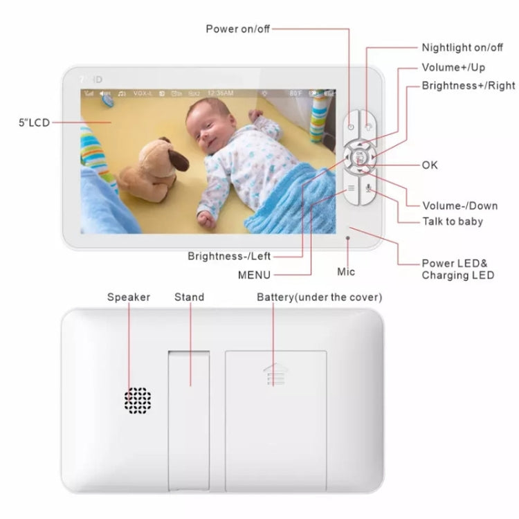 SM70PTZ 7 inch Screen 2.4GHz Wireless Digital Baby Monitor, Auto Night Vision / Two-way Voice Intercom(AU Plug) by bashfashion