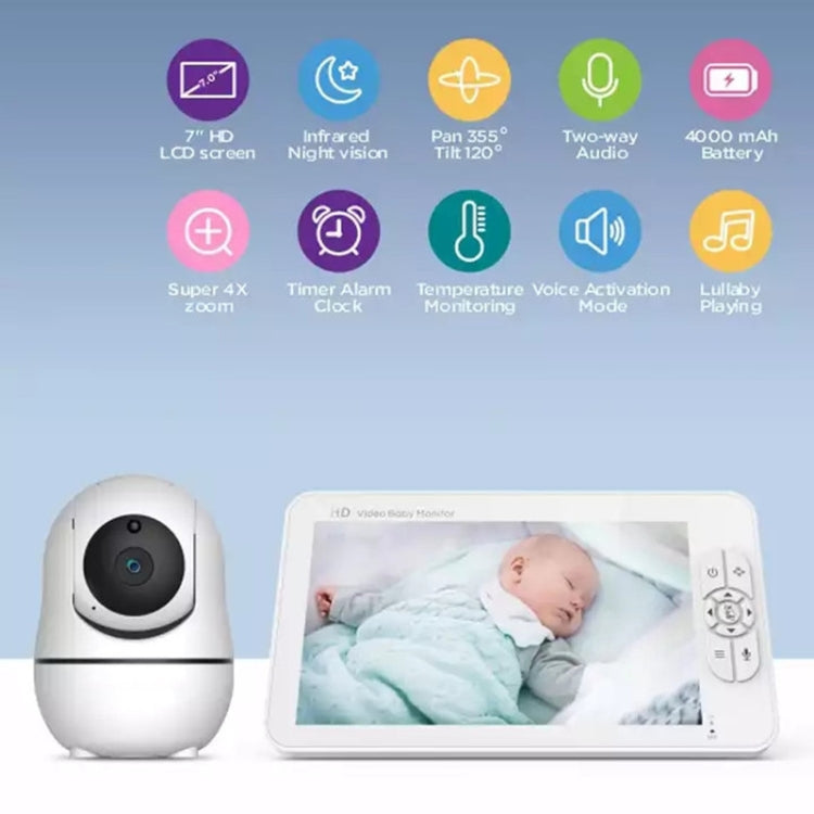 SM70PTZ 7 inch Screen 2.4GHz Wireless Digital Baby Monitor, Auto Night Vision / Two-way Voice Intercom(UK Plug) by bashfashion