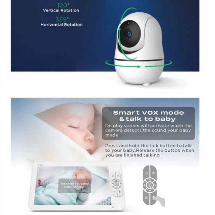 SM70PTZ 7 inch Screen 2.4GHz Wireless Digital Baby Monitor, Auto Night Vision / Two-way Voice Intercom(UK Plug) by bashfashion