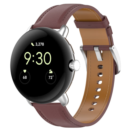 For Google Pixel Watch Leather Embossed Sewing Watch Band(Dark Brown) by bashfashion