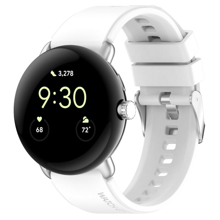 For Google Pixel Watch Metal Connector + Solid Color Silicone Watch Band(White) by bashfashion