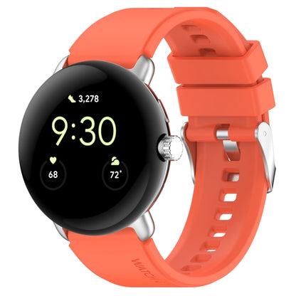 For Google Pixel Watch Metal Connector + Solid Color Silicone Watch Band(Orange) by bashfashion
