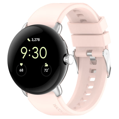 For Google Pixel Watch Metal Connector + Solid Color Silicone Watch Band(Pink) by bashfashion