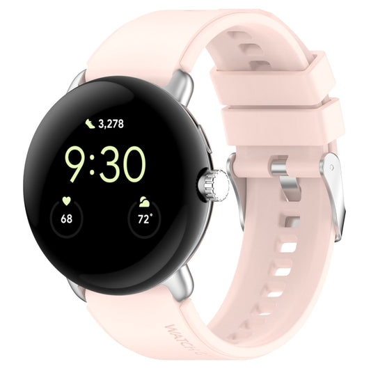 For Google Pixel Watch Metal Connector + Solid Color Silicone Watch Band(Pink) by bashfashion
