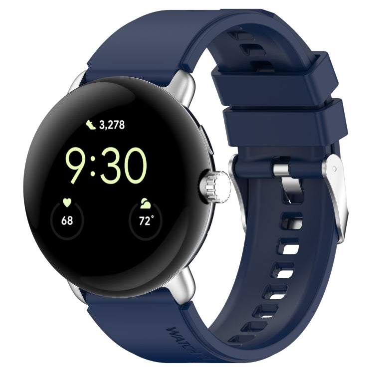 For Google Pixel Watch Metal Connector + Solid Color Silicone Watch Band(Dark Blue) by bashfashion
