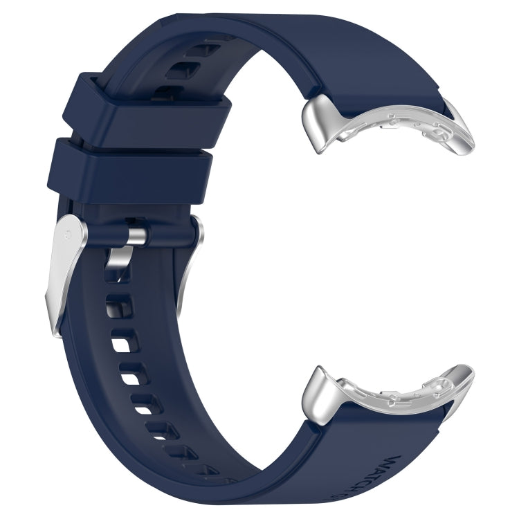 For Google Pixel Watch Metal Connector + Solid Color Silicone Watch Band(Dark Blue) by bashfashion