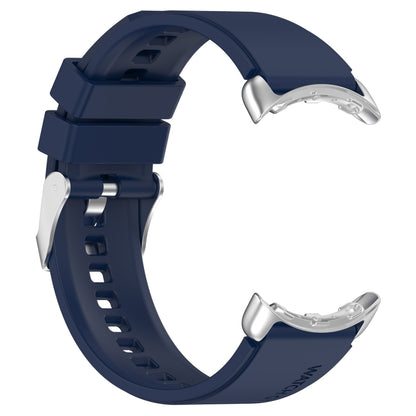 For Google Pixel Watch Metal Connector + Solid Color Silicone Watch Band(Dark Blue) by bashfashion