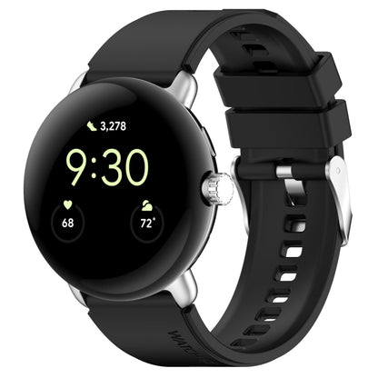 For Google Pixel Watch Metal Connector + Solid Color Silicone Watch Band(Black) by bashfashion