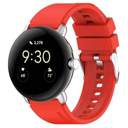 For Google Pixel Watch Metal Connector + Solid Color Silicone Watch Band(Red) by bashfashion