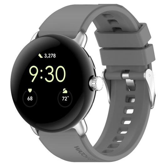 For Google Pixel Watch Metal Connector + Solid Color Silicone Watch Band(Grey) by bashfashion