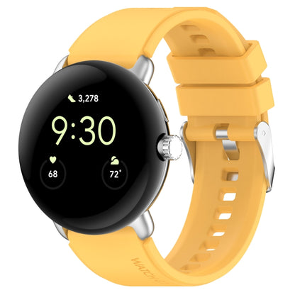 For Google Pixel Watch Metal Connector + Solid Color Silicone Watch Band(Yellow) by bashfashion