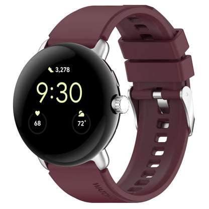 For Google Pixel Watch Metal Connector + Solid Color Silicone Watch Band(Burgundy) by bashfashion