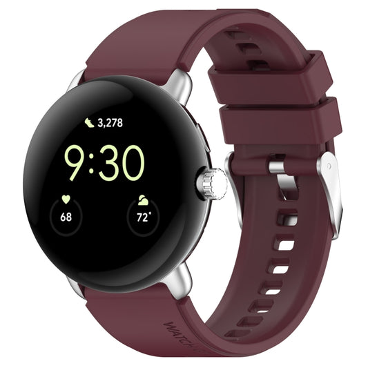 For Google Pixel Watch Metal Connector + Solid Color Silicone Watch Band(Burgundy) by bashfashion