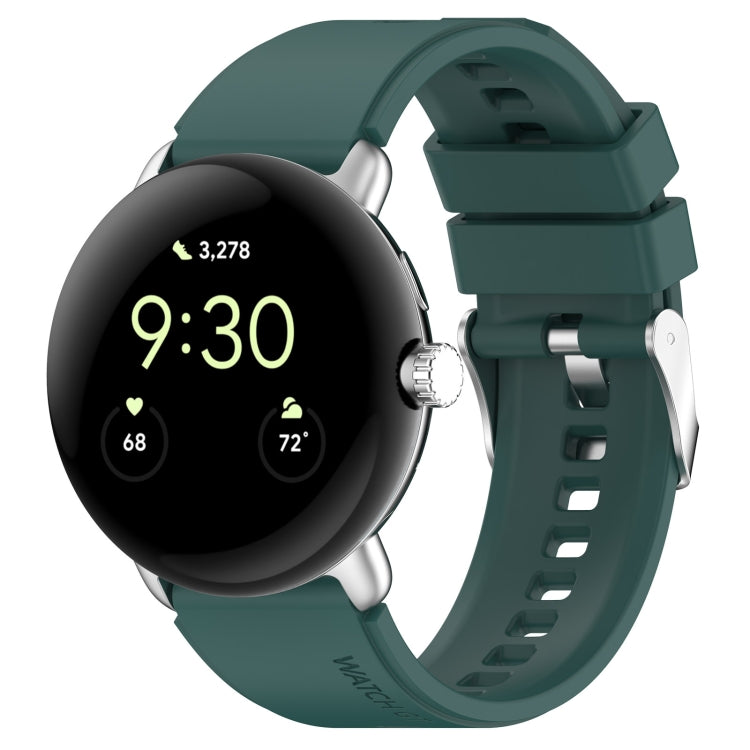 For Google Pixel Watch Metal Connector + Solid Color Silicone Watch Band(Green) by bashfashion