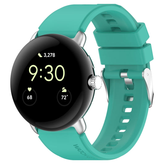 For Google Pixel Watch Metal Connector + Solid Color Silicone Watch Band(Water Duck) by bashfashion