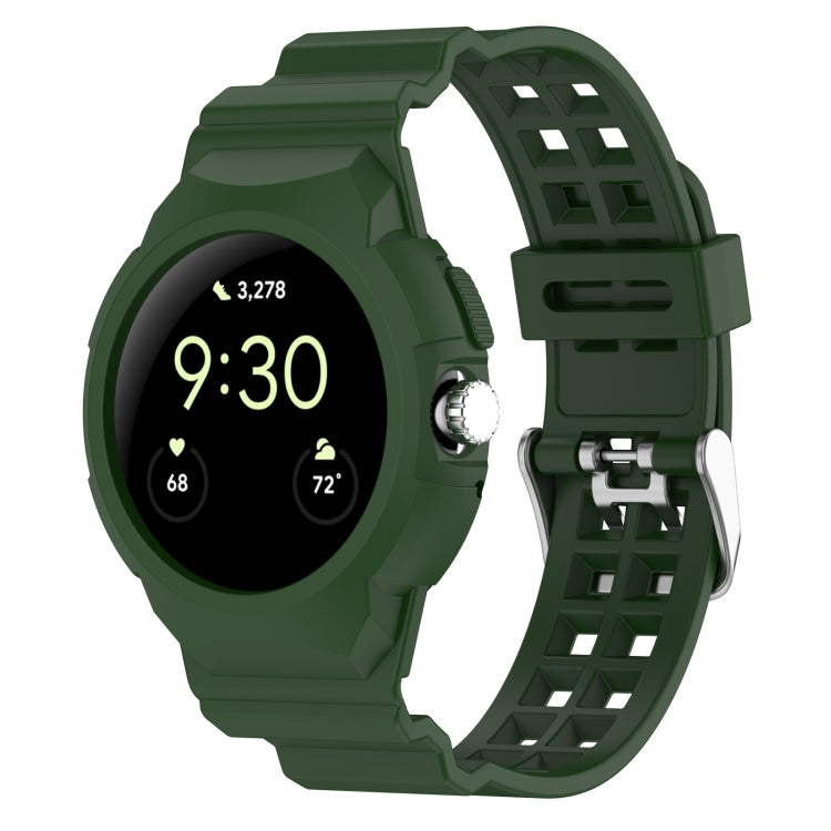 For Google Pixel Watch Integrated Fully Enclosed Silicone Watch Band(Army Green) by bashfashion