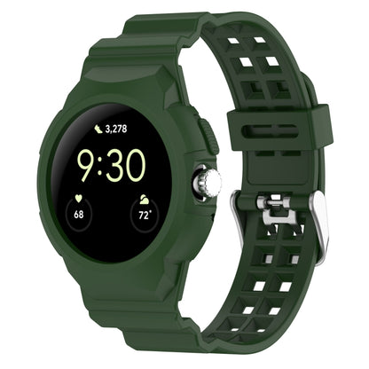For Google Pixel Watch Integrated Fully Enclosed Silicone Watch Band(Army Green) by bashfashion