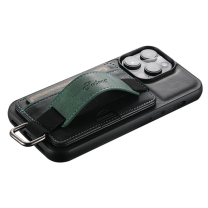 For iPhone 14 Suteni H13 Card Wallet Wrist Strap Holder PU Phone Case(Black) by Suteni