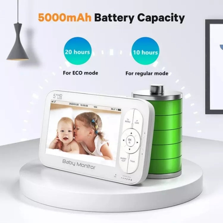 DY55A Built-in Lullabies Video Babyphone 5 inch Screen Digital Wireless Baby Monitor Camera(EU Plug) by bashfashion