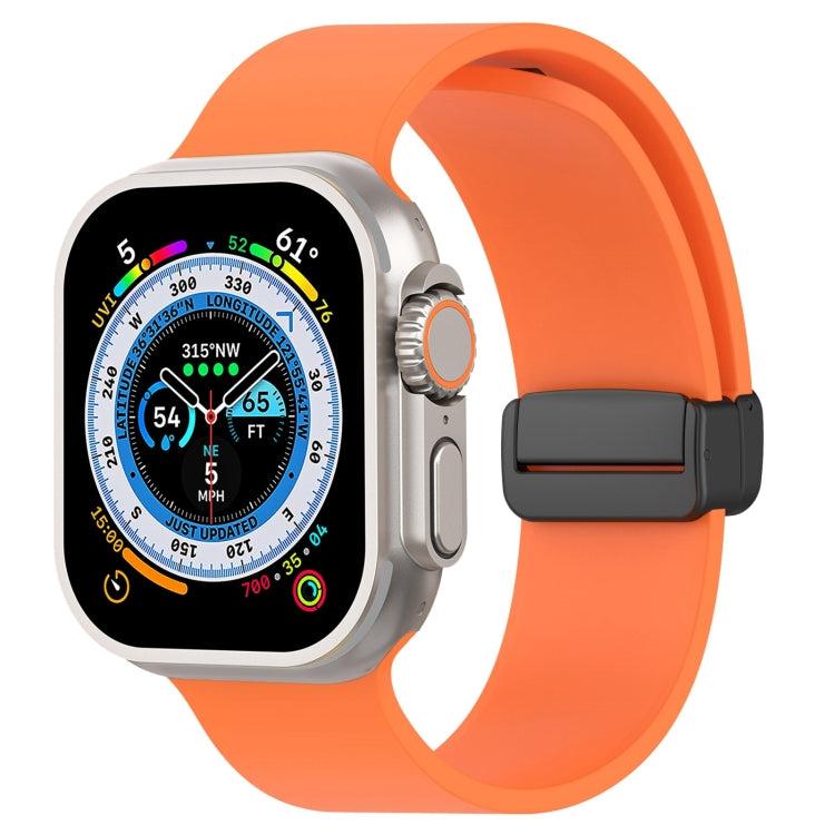 Magnetic Black Buckle Smooth Silicone Watch Band For Apple Watch Ultra 49mm(Orange) by bashfashion