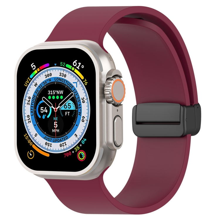 Magnetic Black Buckle Smooth Silicone Watch Band For Apple Watch Ultra 49mm(Burgundy) by bashfashion