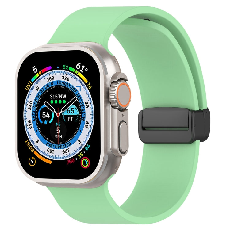 Magnetic Black Buckle Smooth Silicone Watch Band For Apple Watch Ultra 49mm(Light Green) by bashfashion