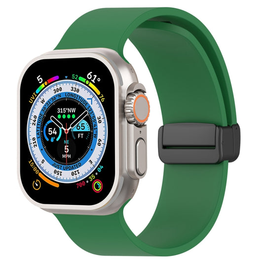 Magnetic Black Buckle Smooth Silicone Watch Band For Apple Watch Ultra 49mm(Dark Green) by bashfashion