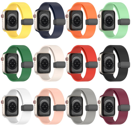 Magnetic Black Buckle Smooth Silicone Watch Band For Apple Watch Ultra 49mm(Yellow) by bashfashion