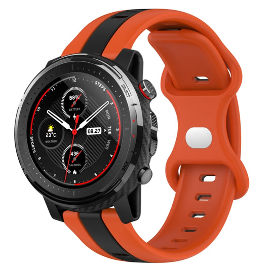 For Amazfit 3 22mm Butterfly Buckle Two-Color Silicone Watch Band(Orange+Black) by bashfashion