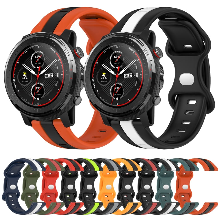 For Amazfit 3 22mm Butterfly Buckle Two-Color Silicone Watch Band(Orange+Black) by bashfashion