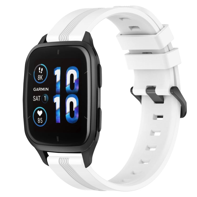 For Garmin Forerunner Sq2 Music 20mm Concave Striped Slicone Watch Band(White) by bashfashion