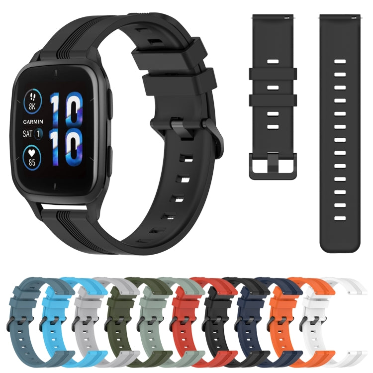 For Garmin Forerunner Sq2 Music 20mm Concave Striped Slicone Watch Band(White) by bashfashion