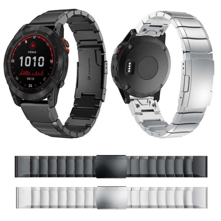 For Garmin Fenix 7X Solar 26mm Tortoise Shell Stainless Steel Watch Band(Sliver) by bashfashion