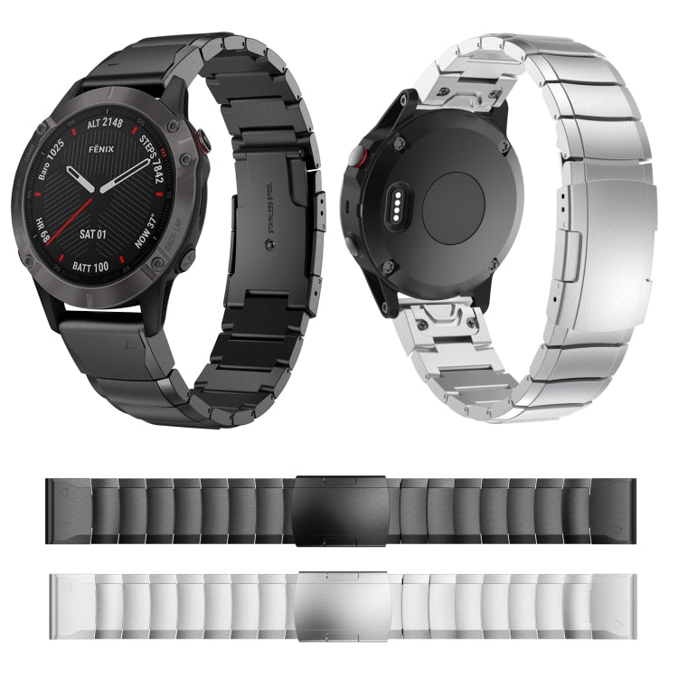 For Garmin Fenix 6X 26mm Tortoise Shell Stainless Steel Watch Band(Sliver) by bashfashion