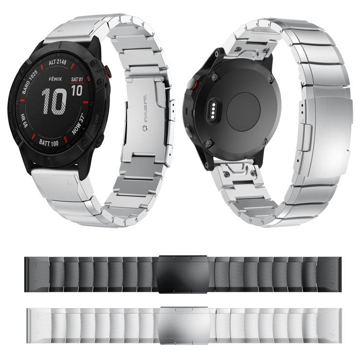 For Garmin Fenix 6X Pro 26mm Tortoise Shell Stainless Steel Watch Band(Sliver) by bashfashion