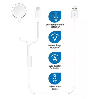 For Apple Watch Series & Phone with Type-C Port 2 in 1 USB Magnetic Charging Cable 1.2m by bashfashion
