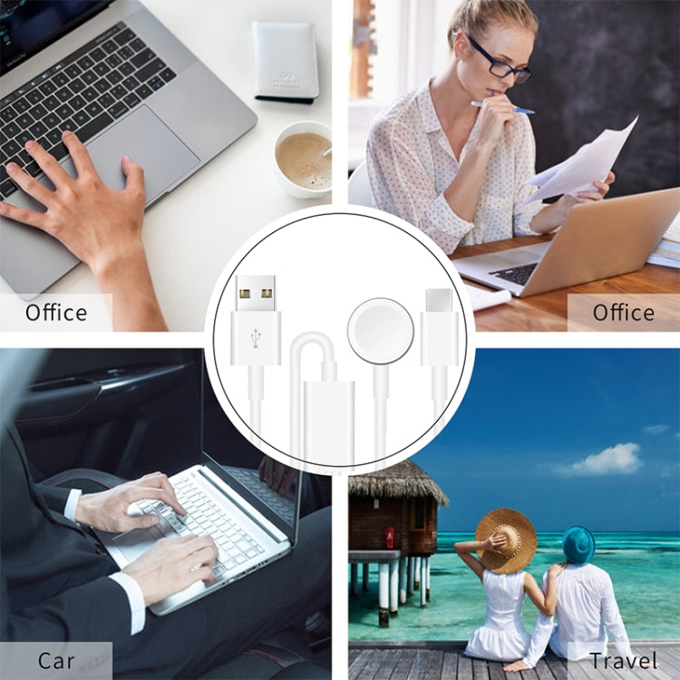 For Apple Watch Series & Phone with Type-C Port 2 in 1 USB Magnetic Charging Cable 1.2m by bashfashion