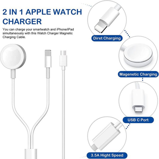 For Apple Watch Series & iPhone 2 in 1 USB Magnetic Charging Cable 1.2m by bashfashion