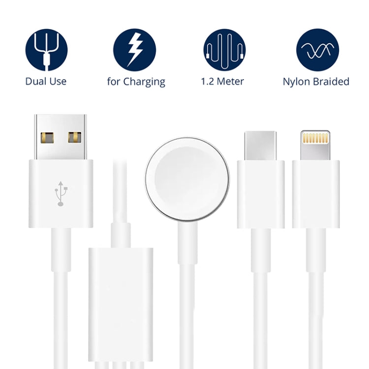 For Apple Watch Series & iPhone & Phone with Type-C Port 3 in 1 USB Magnetic Charging Cable 4ft/1.2m by bashfashion