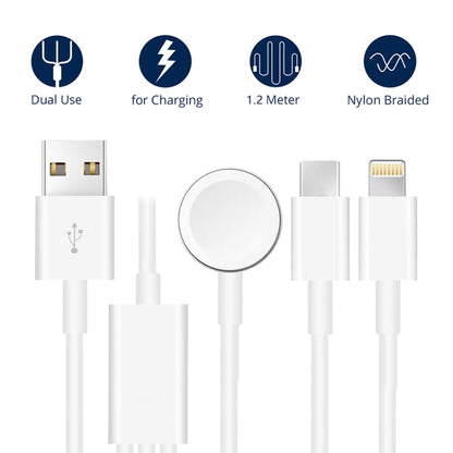 For Apple Watch Series & iPhone & Phone with Type-C Port 3 in 1 USB Magnetic Charging Cable 4ft/1.2m by bashfashion